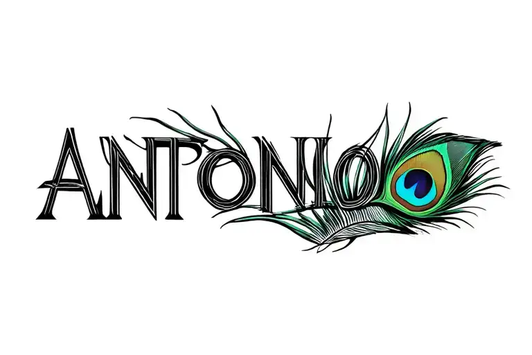 autonomy word resting on a peacock feather tattoo design idea