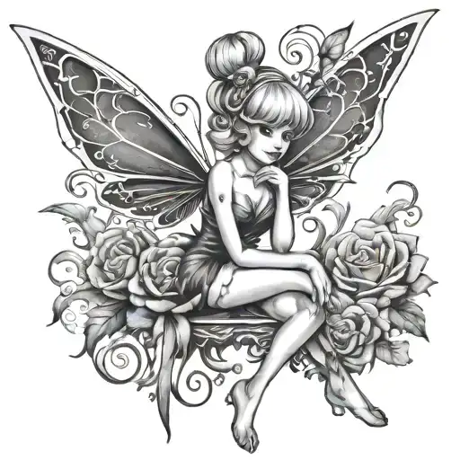 dark naughty Tinkerbell Neverland tattoo design idea