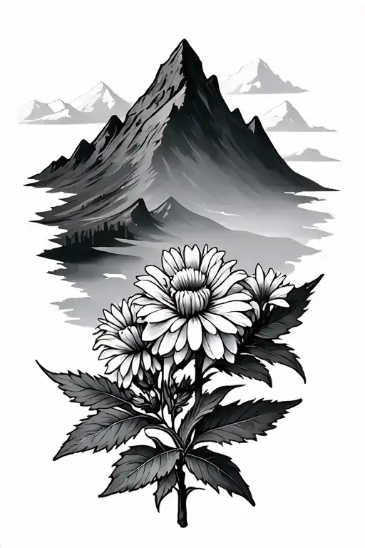 hyssop flower and mountain peak tattoo design idea