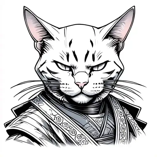 Bald cat samurai tattoo design idea