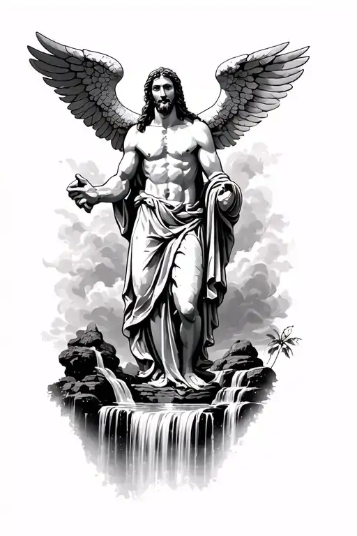 jesus saint michael waterfall tattoo design idea