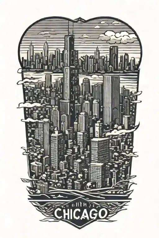 Geometric Chicago Skyline with Marathon Runner crossing finish line tattoo design idea