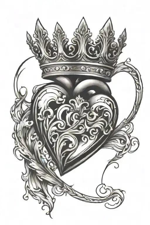 a heart with a crown or fire  tattoo design idea