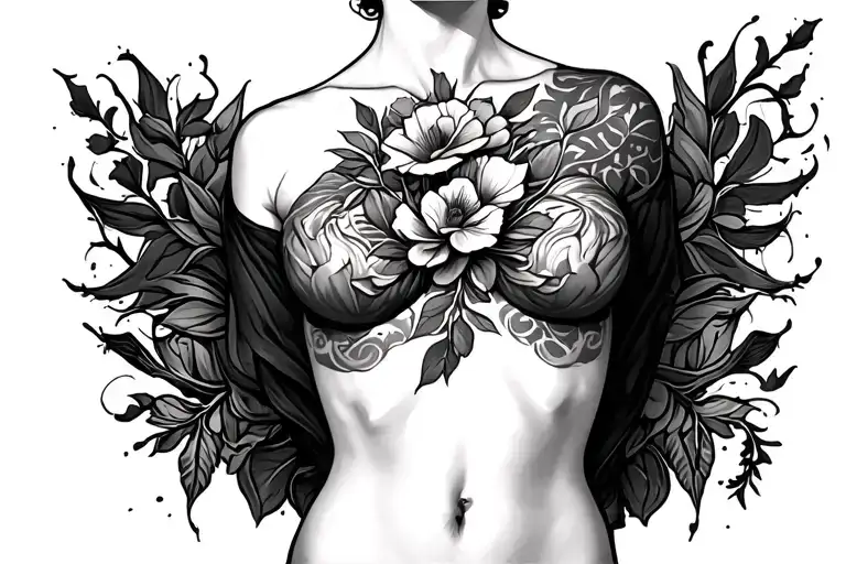 Placement:Underboob — placed just below the left breast, gracefully following the natural curve of the chest tattoo design idea