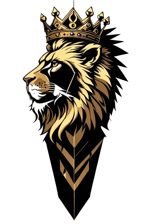 Spartan and a lion wearing a crown tattoo design idea