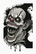 zombie clown, missing bottom jaw , its skin is melting tattoo design idea