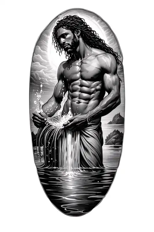 Aquarius with an male African American holding water tattoo design idea