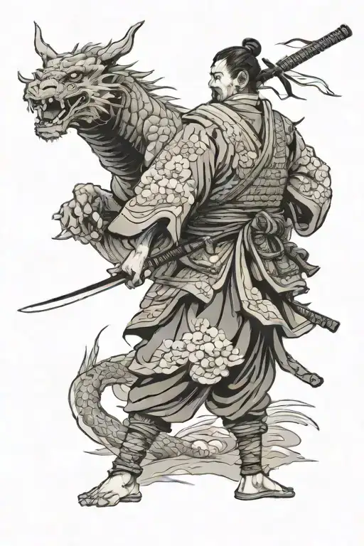ronin samurai standing looking towards the future journey  tattoo design idea