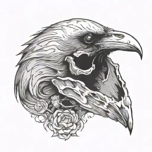 raven skull tattoo design idea