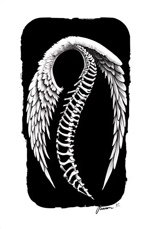 wing only and long spinal bone only on the back tattoo no ribs just wing and spinal bone its located to our back body tattoo design idea