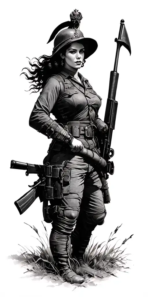 Infantry Queen of Battle scene World War II tattoo design idea