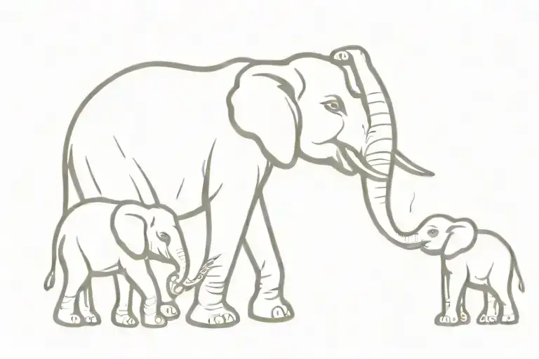 elephant and 2 babies tattoo design idea