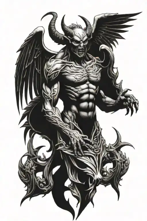 full-length demon with wings tattoo design idea