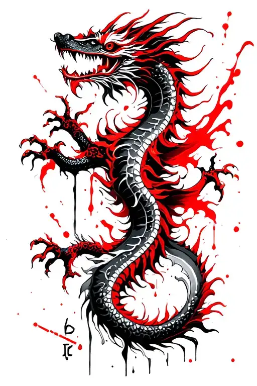 Chinese dragon Nordic runes vegvisir tattoo design idea