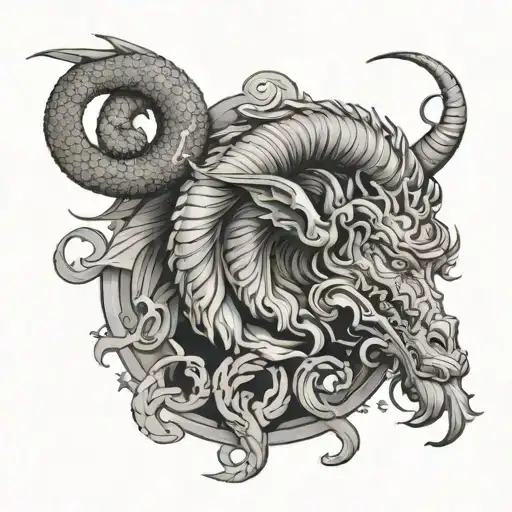 aries ram and dragon intertwined tattoo design idea