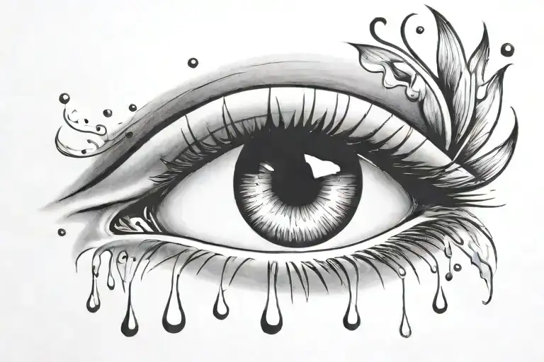 a minimal American traditional eye with 4 drops falling tattoo design idea
