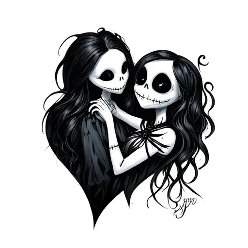 Jack and Sally from Nightmare in Heart tattoo design idea