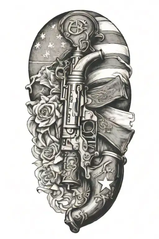 gadsdan flag incorporated with flintlock pistols tattoo design idea