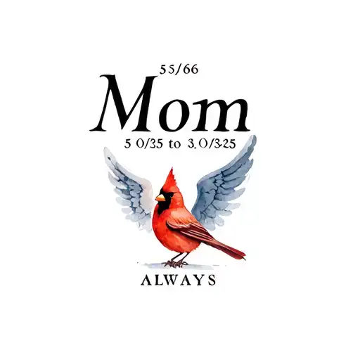 "Mom 5/03/66 to 3/05/25 always " Cardinal With Angel Wings tattoo design idea