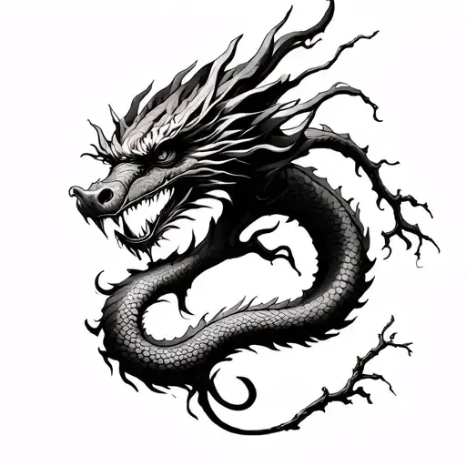 generate an arm with a tatoo of a japanese dragon wrapped around the arm like a twig and the face to face towards the fi tattoo design idea