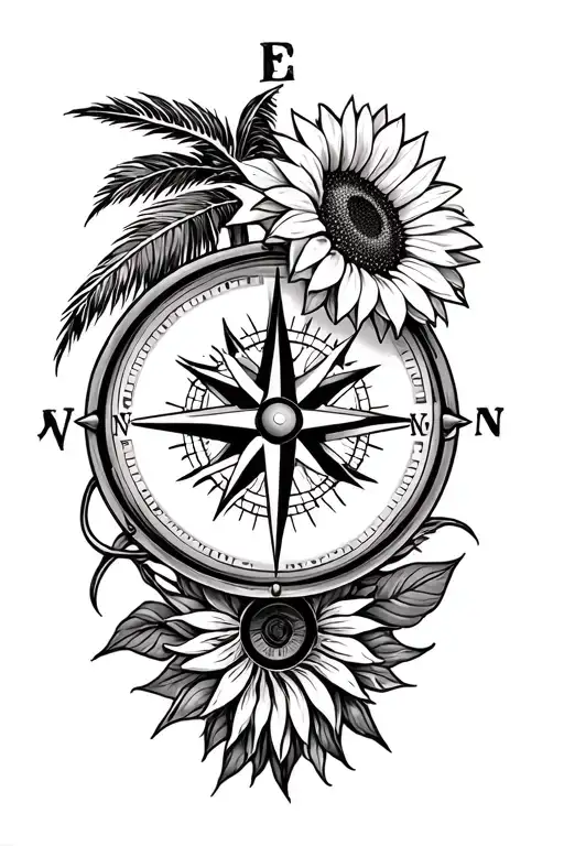 compass, ocean, palm tree, sunflower, pisces, cancer, tattoo design idea