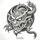 Only, Japanese, Oni Mask, Cobra, Snakes, Smoke, Moon, Sun tattoo design idea