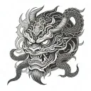 Only, Japanese, Oni Mask, Cobra, Snakes, Smoke, Moon, Sun tattoo design idea