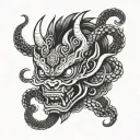 Only, Japanese, Oni Mask, Cobra, Snakes, Smoke, Moon, Sun tattoo design idea