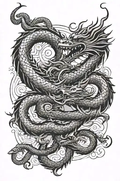 Dragon: Designed with flowing lines, curvy body and detailed scales. Temple: Traditional Far Eastern architecture with high roofs. tattoo design idea