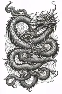 Dragon: Designed with flowing lines, curvy body and detailed scales. Temple: Traditional Far Eastern architecture with high roofs. tattoo design idea