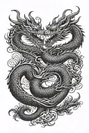 Dragon: Designed with flowing lines, curvy body and detailed scales. Temple: Traditional Far Eastern architecture with high roofs. tattoo design idea