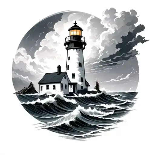 Lighthouse in the storm with the ovarian cancer ribbon tattoo design idea