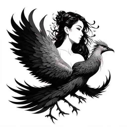 phoenix asian girl tattoo design idea