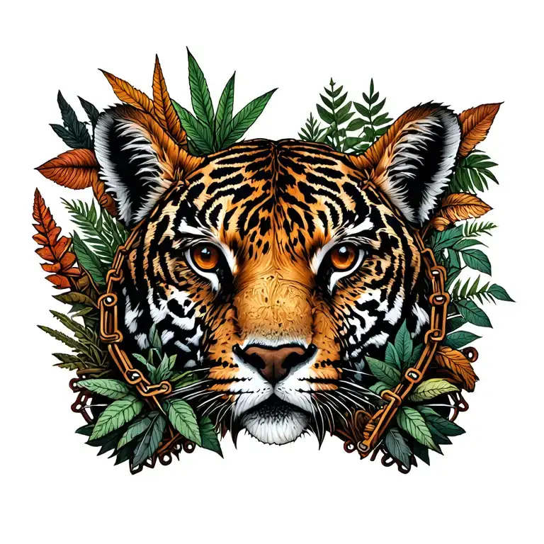 A collage of different endangered animals and plants intertwined with bike chains, reflecting your work as an ecologist and love for nature tattoo design idea