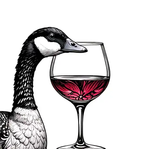 goose next to a wine glass filled tattoo design idea