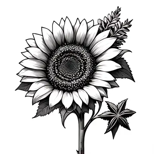 Sunflower with anise hyssop flower tattoo design idea