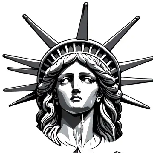 sad lady liberty with a tear falling tattoo design idea