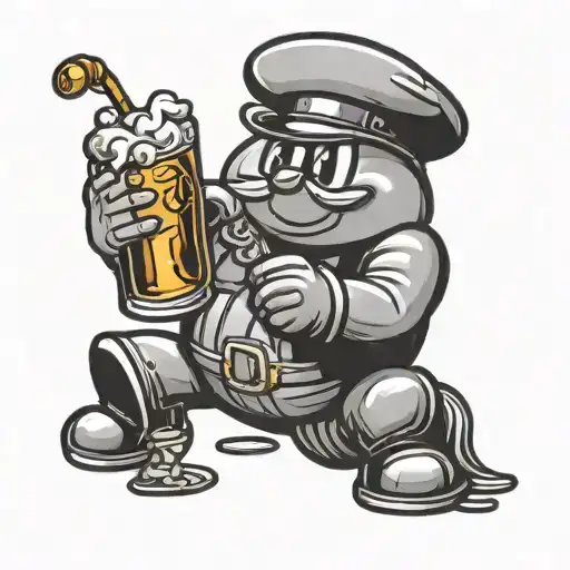 Kirby character holding a glass of whiskey bottle tattoo design idea