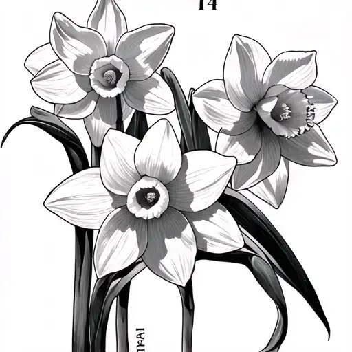 daffodils and jonquil "March 1st 1974" tattoo design idea