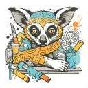 A sleeping lemur surrounded by art supplies tattoo design idea