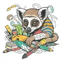 A sleeping lemur surrounded by art supplies tattoo design idea