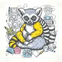 A sleeping lemur surrounded by art supplies tattoo design idea