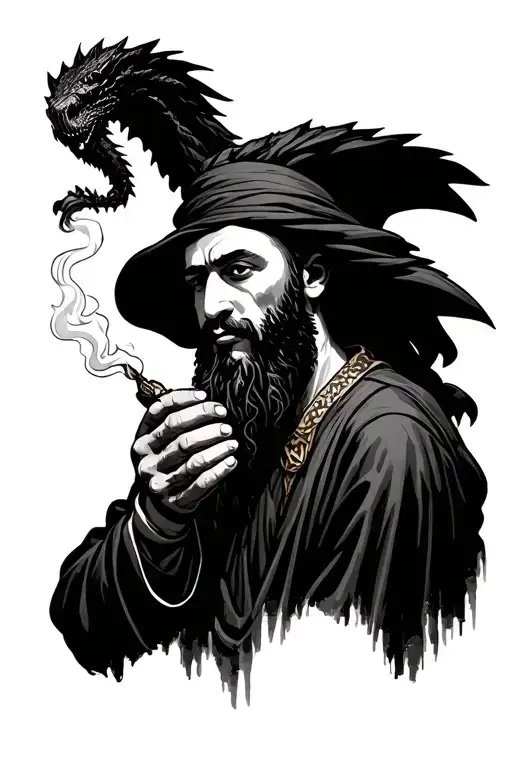 bin Laden smoking holding draco tattoo design idea