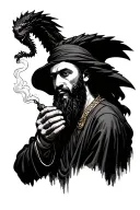 bin Laden smoking holding draco tattoo design idea