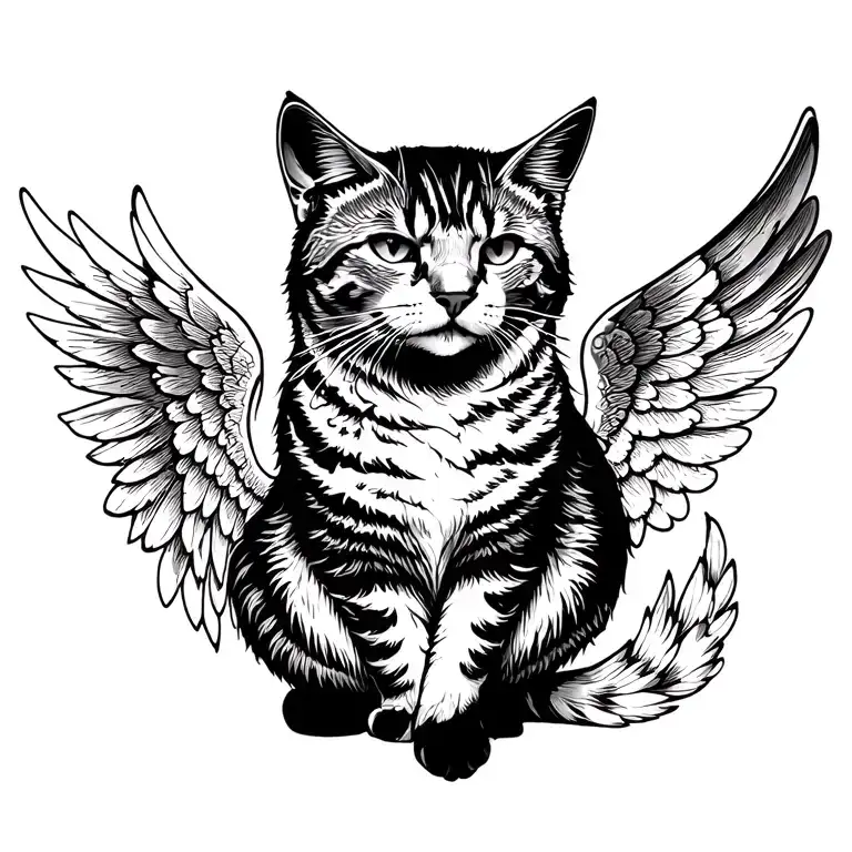 Wild cat with angel wings tattoo design idea