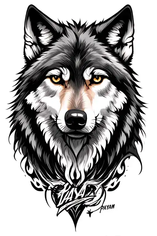 Wolf and my name Payam tattoo design idea