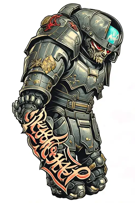 Space Marine Warhammer 40k Space Marine Doom Slayer Rosen lettering tattoo design idea
