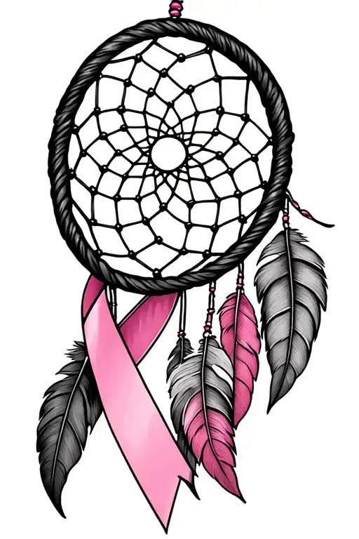 dreamcatcher intertwined breast cancer awareness ribbon tattoo design idea