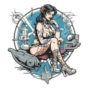 futa pinup girl sitting tattoo design idea