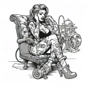 futa pinup girl sitting tattoo design idea